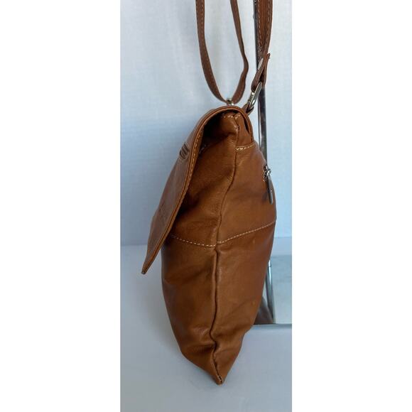 Vera Pelle Leather Cognac Brown Crossbody Shoulder Purse  Bag - Picture 4 of 15